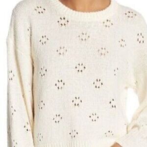 Madewell Oversized Cream Cropped Sweater with Pointellie Balloon Sleeves